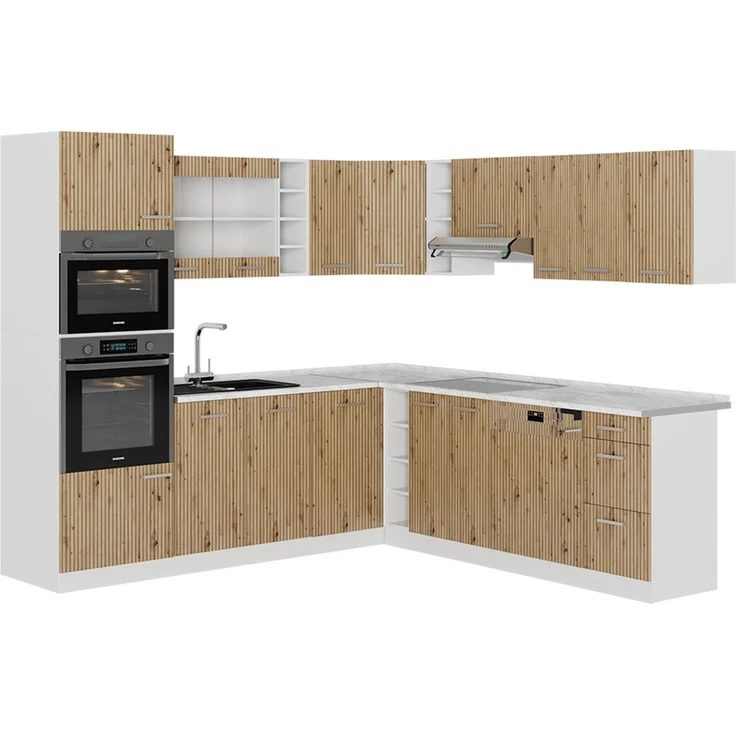 Einbauküche R-Line Artisan Eiche/Weiß 247 x 46 cm ohne Arbeitsplatte Vicco – Bild 1