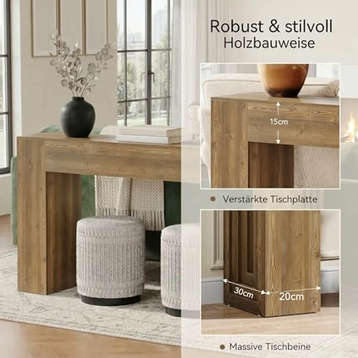 LITTLE TREE Konsolentisch 160 cm, Landhaus Sofatisch mit holzoptik, Schmaler Flurtisch in Braun für Wohnzimmer & Eingangsbereich, Stabile Ablage, Einfacher Aufbau – Bild 13