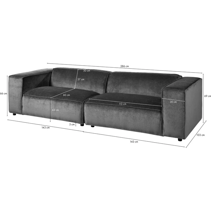 Sofa 3-Sitzer 286x103x69 Cord taupe VALENCIA – Bild 8