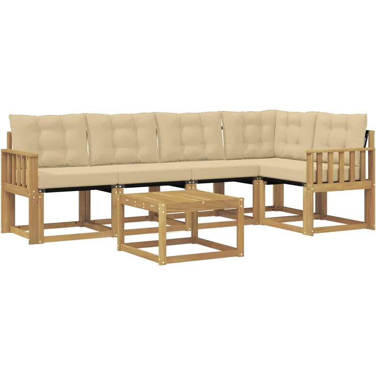 vidaXL Outdoor-Sofagarnitur 6 stk. 5-Sitzer Weiß und Beige 3389499 – Bild 2