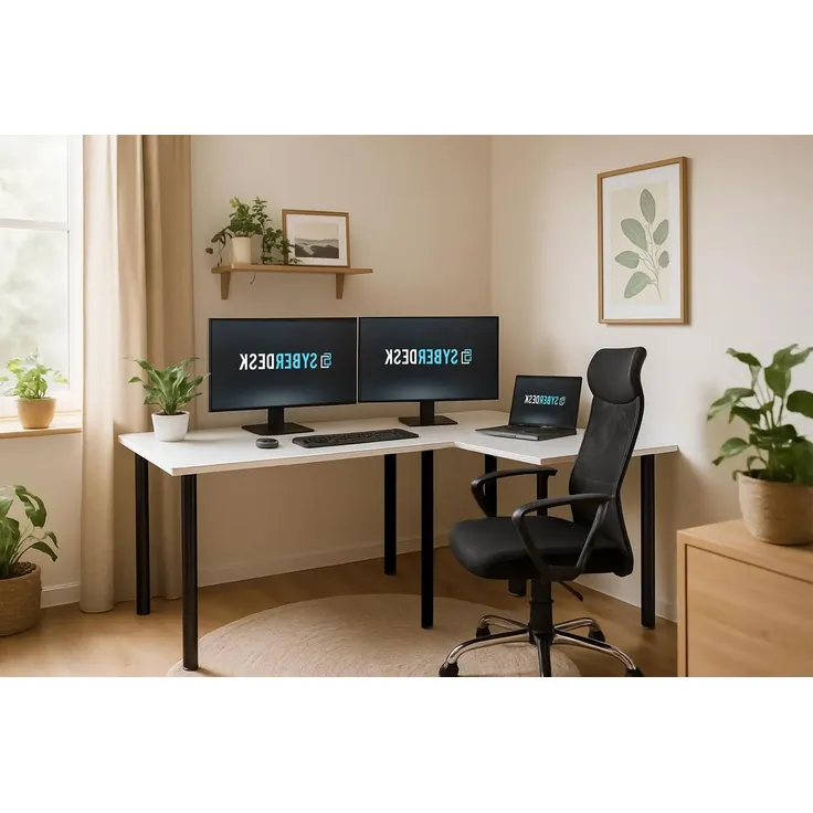 SyberDesk Gaming Pro Eckschreibtisch 197 x 132 cm – großer Computertisch, Eckschreibtisch, Schreibtisch für Büro & Gaming (rechts, weiß) – Bild 2