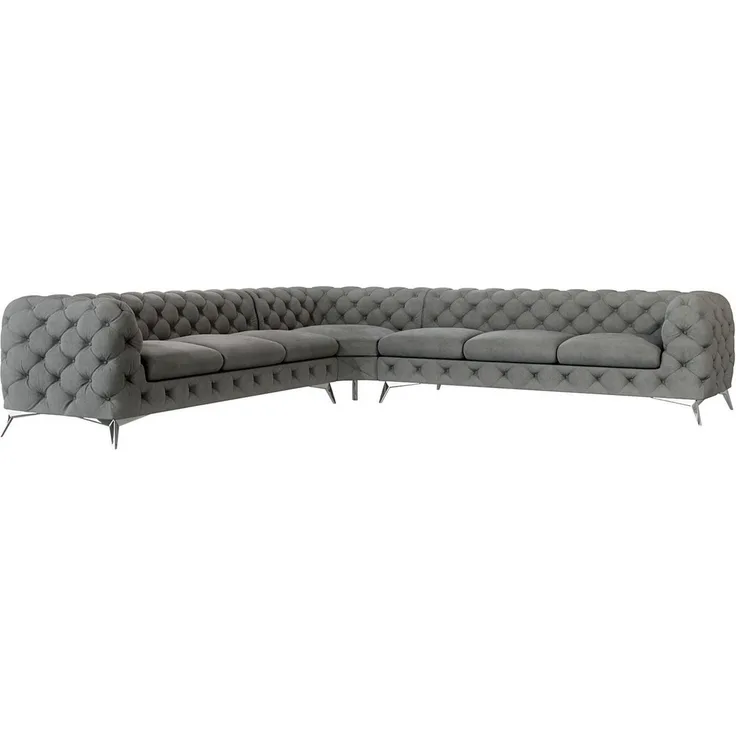 S-Style Möbel Ecksofa Chesterfield Ecksofa Kalina mit Silber Metall Füßen, mit Wellenfederung