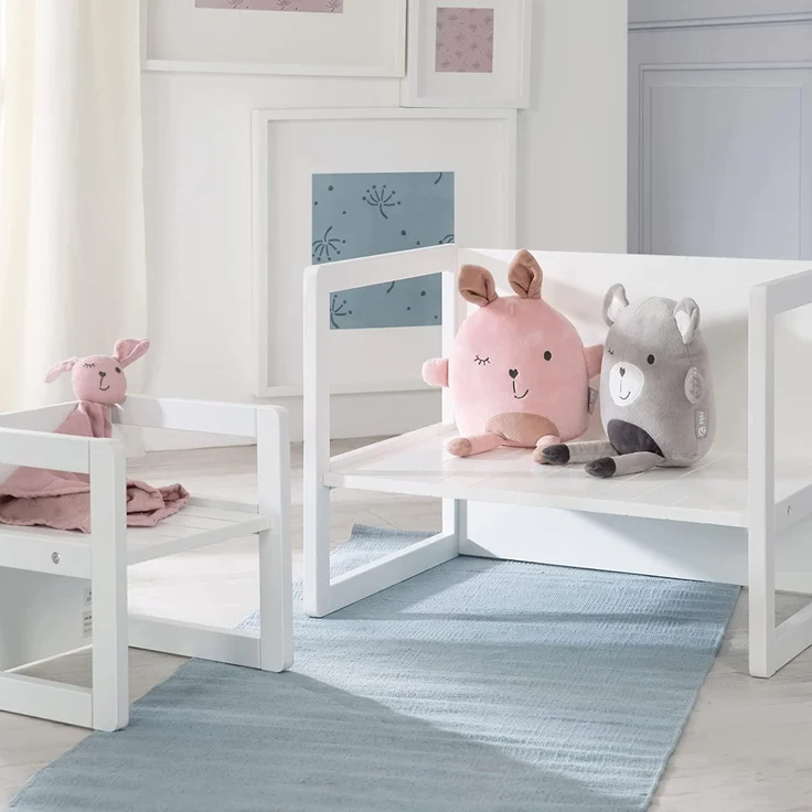 roba Sitzgruppe für Kinder - 1 Hocker & eine zum Tisch umwandelbarer Kinderbank - Weiß – Bild 4