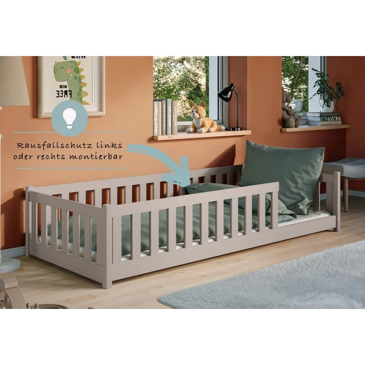 Kids Collective Kinderbett Bodenbett Bett mit Rausfallschutz & Lattenrost Montessori Bett Kinder (Jungen, Mädchen, Kinder, weitere Größen 80x160, 80x180, 90x200, 120x200, 140x200 cm), Jugendbett Einzelbett optional mit Matratze Kaschmir Kiefer 90x190 cm – Bild 3