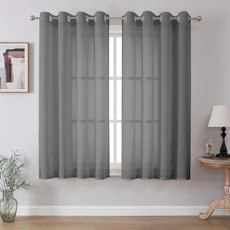 CUCRAF Leinenoptik Grau Voile Vorhänge mit Ösen Halbtransparent Gardine für Schlafzimmer Wohnzimmer H160 x B140cm 2er Set,Grau – Bild 1