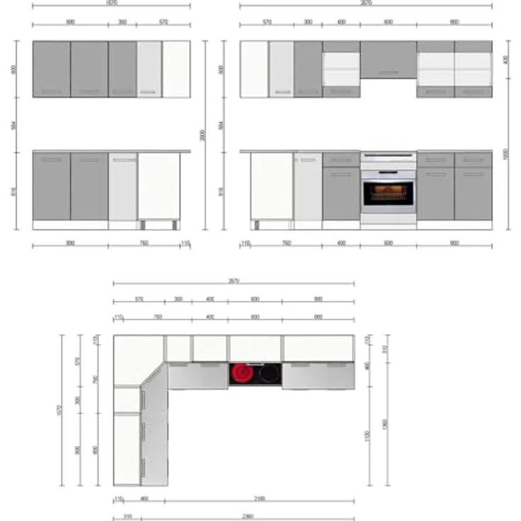 Eckküche Rick Weiß Hochglanz/Weiß 270 x 60 cm , AP Marmor Vicco – Bild 4