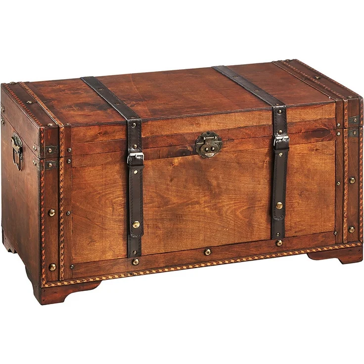 Kobolo Truhe Holztruhe TROVE – mit Metalldetails und Kunstlederverschluss (Stück, 1 St, Einzelstück), 70x35x38 cm – Bild 5