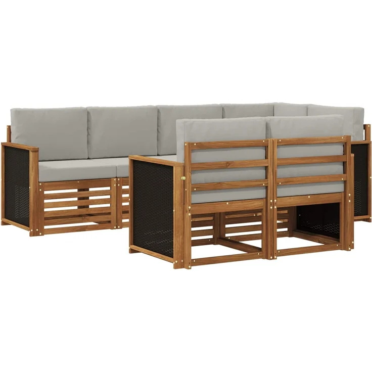 vidaXL Outdoor-Sofagarnitur 7 stk. 7-Sitzer Natur und Hellgrau 3384462 – Bild 2