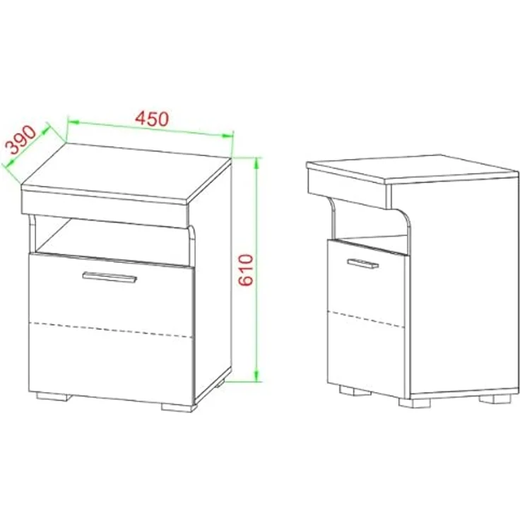 MID.YOU Nachtschrank Anthrazit, Honigeiche, Kunststoff, Drehtüren, 45x61x39 cm – Bild 3