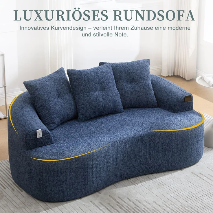 LVHOM 2-Sitzer Sofa mit 3 Kissen, Cloud Sofa mit komprimiertem Design, kein Aufbau erforderlich, Doppelsofa aus Chenille, Blau – Bild 9