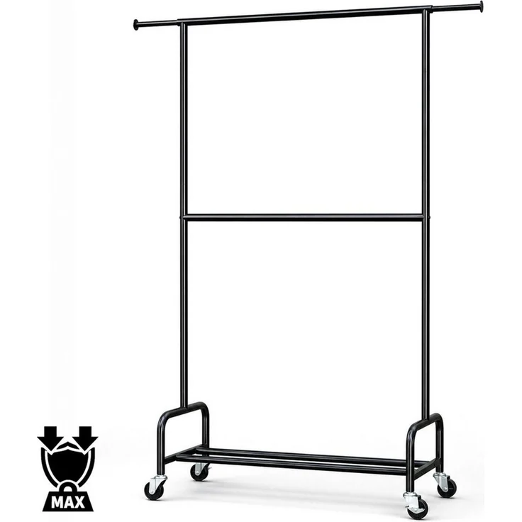 Yorbay Kleiderständer Schwerlast Garderobenständer auf Rollen,bis 210 kg Belastbar, (110/150*48*198cm), 110–150 cm verstellbar, 198 cm hoch, Doppel-Kleiderstange – Bild 2