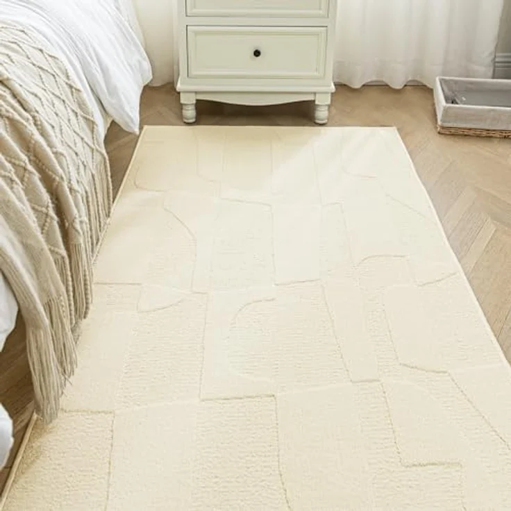 Sonive Geometrisch Teppich Wasserabweisend rutschfest 80×150 cmBeige | Weiche Fußmatte Außen Innen für Wohnzimmer, Schlafzimmer, Kinderzimmer Waschbarer Küchenteppich – Bild 1