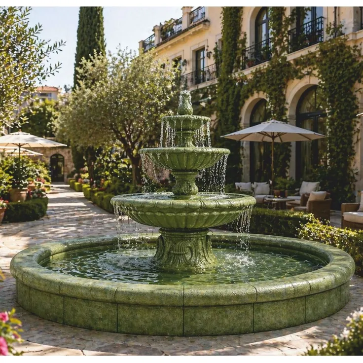 Casa Padrino Barock Garten Springbrunnen Grün Ø 465 x H. 180 cm - Prunkvoller Gartenbrunnen