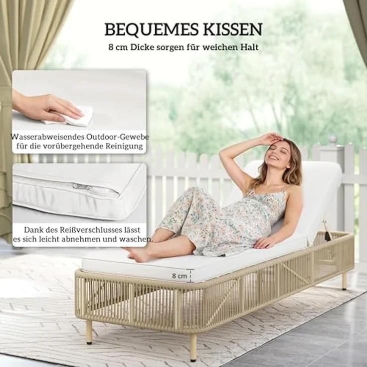 Outsunny Gartenliege Poly Rattan Sonnenliege, UV-beständige Relaxliege, 1 St, Outdoor Rattan Liege, 5-fach verstellbare Rückenlehne – Bild 6