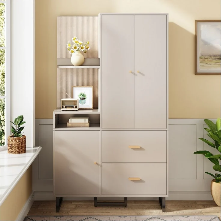 Merax Kompaktgarderobe mit Polsterpaneelen (Garderoben-Set Flurgarderoben Set Scandi, 1-St, 110x38x186 cm) Dielenschrank mit Schuhschrank, Regalfächern & Soft-Close-Türen – Bild 5