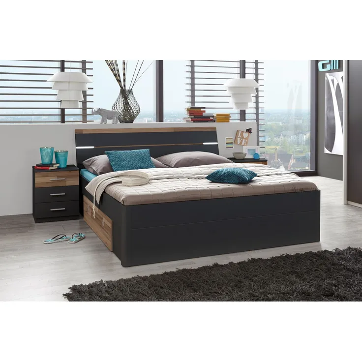 Bettanlage >Isobel< in Graphit - 185x97x205cm (BxHxT)
