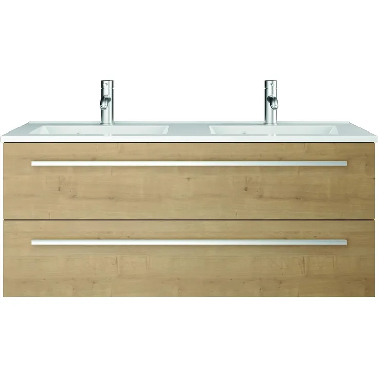 Sieper I Waschtischunterschrank 120x50 cm mit Doppelwaschtisch, Libato Badmöbel, Badezimmerunterschrank I Eiche Natur