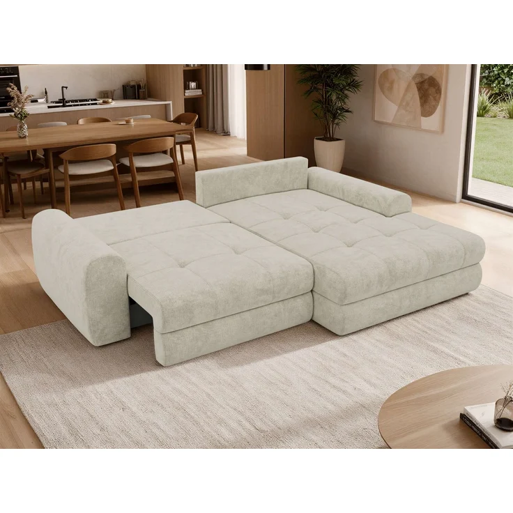 Sofa L-Form ARELIA L mit Schlaffunktion, Wohnzimmer Sofa, Wellenfederung, Sofa mit DL-System - Schenille grob gewebt Creme - Links – Bild 5