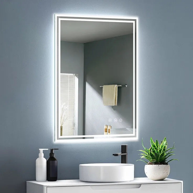 GIMBELEN LED Badezimmerspiegel 80x60 cm, rechteckiger Wandspiegel mit Beleuchtung für Badezimmer, 3 Lichtfarben (3000K/4000K/6500K), dimmbar, Anti-Beschlag, Speicherfunktion, IP44, Touch-Schalter & Wandschalter, explosionssicheres Glas, Aluminiumrahmen...