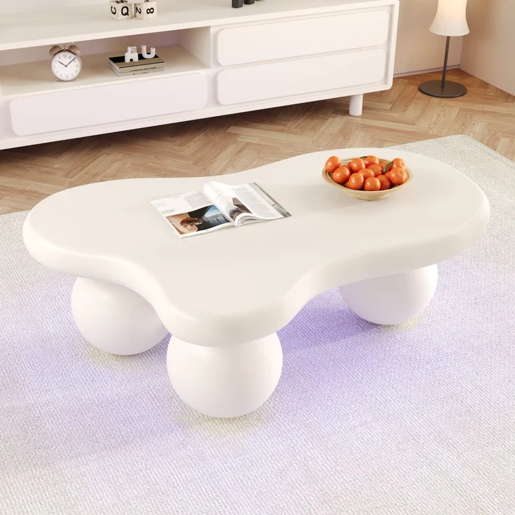 Couchtisch 95x62,5x32 cm, wolkenförmiger Tisch mit abgerundeten Beinen, weiß – Bild 5