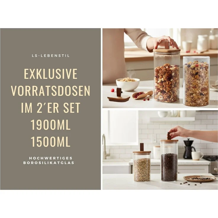 LS-LebenStil Vorratsdose Vorratsdosen 2´er Set aus Glas mit Deckel Vorratsglas Luftdicht Küche, Glas, (2-tlg) – Bild 2
