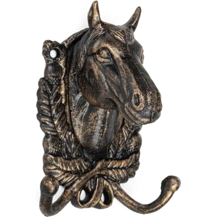 Rustikaler Wandhaken Kleiderhaken Pferdekopf Antik-Look - Haken aus massivem Material für Jacken, Handtücher & Schlüssel - Maße: 16 x 11,5 x 8 cm - Dekorativer Garderobenhaken