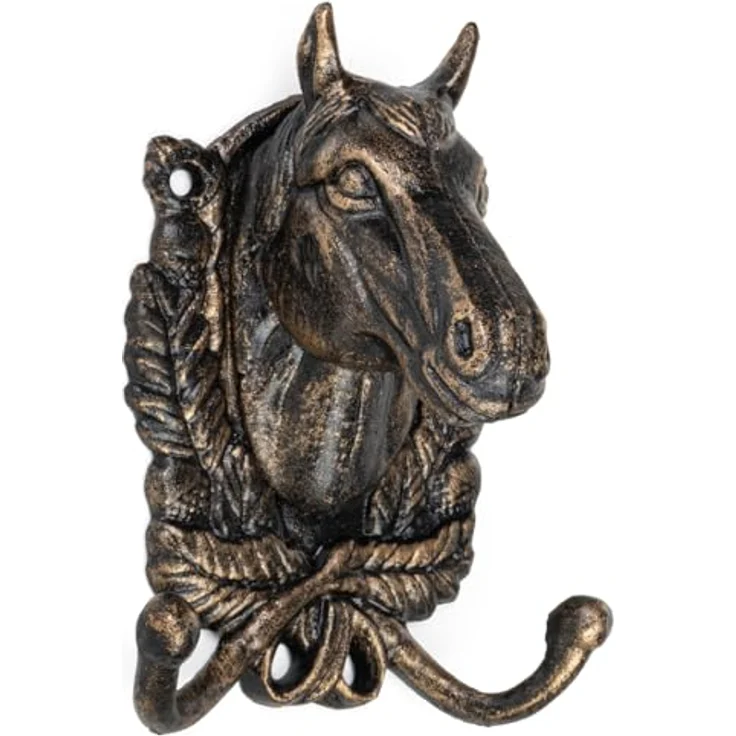 Rustikaler Wandhaken Kleiderhaken Pferdekopf Antik-Look - Haken aus massivem Material für Jacken, Handtücher & Schlüssel - Maße: 16 x 11,5 x 8 cm - Dekorativer Garderobenhaken – Bild 1
