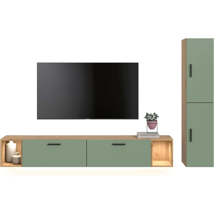 The One Wohnkombination inkl Beleuchtung in Smoke Green Nachbildung – Bild 2