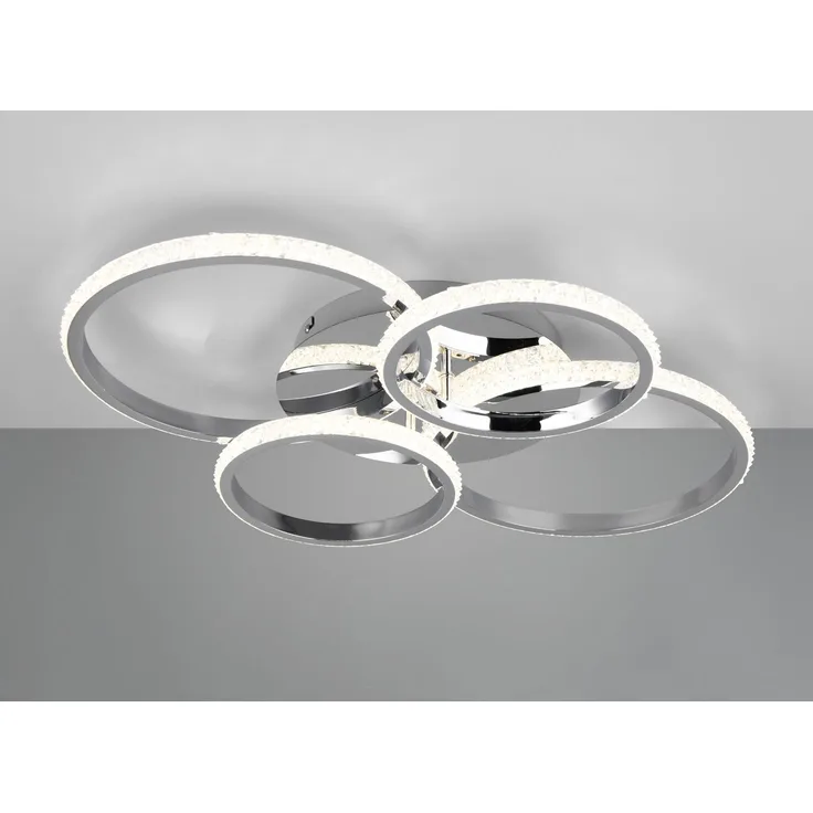 LED Deckenleuchte chrom, Ringe schwenkbar, dimmbar, B 65 cm