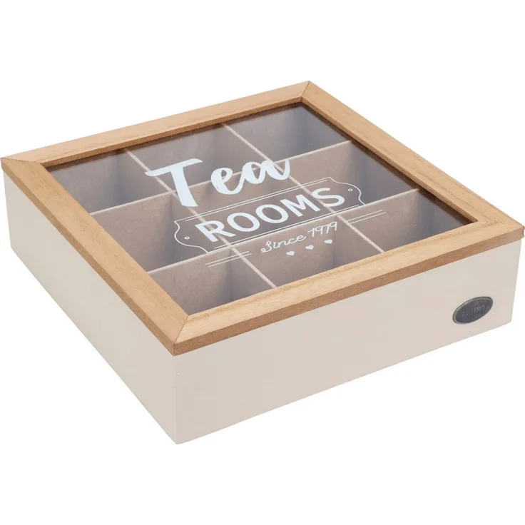 Koopman Teebox Teekasten Teekiste 9 Fächer MDF 24x24x7 cm Aufbewahrung, Holz, (1-tlg), Teekiste, mit Klappdeckel, Teeaufbewahrung, 24x24x7cm, Holzkiste