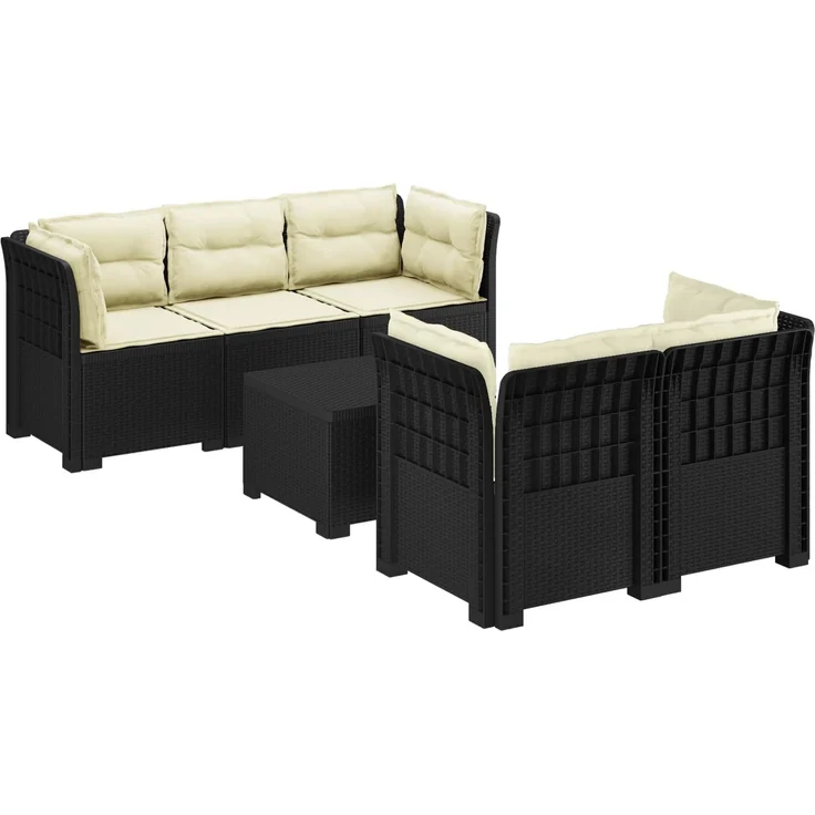 vidaXL 5-Sitzer Gartensofa mit Kissen Rattan-Look PP Anthrazit 3443906 – Bild 2