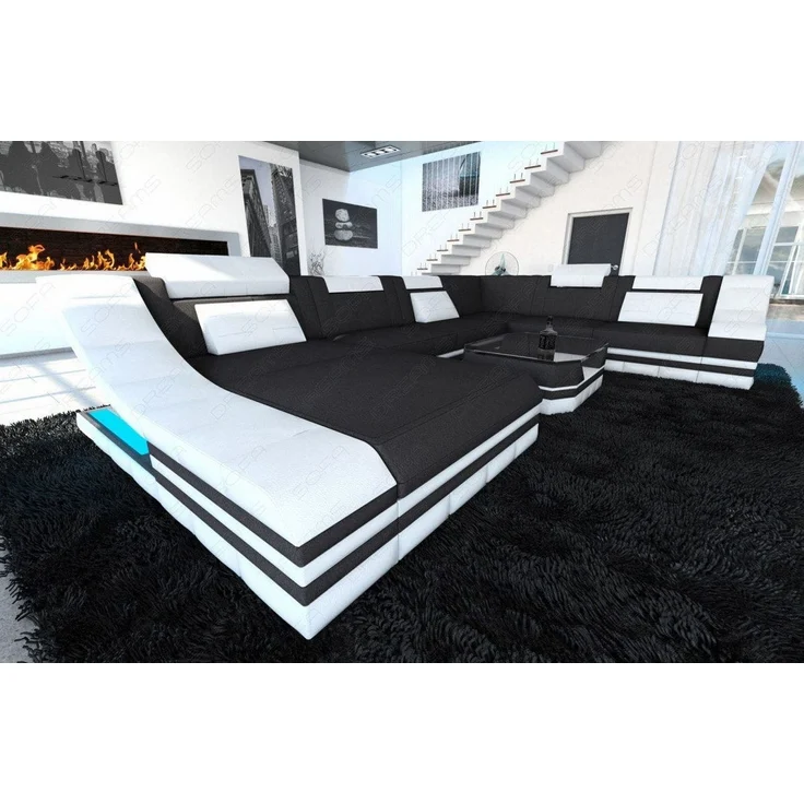 Design Stoff-Wohnlandschaft Turino XL – Komfort - Mikrofaserstoff - Dunkelgrau-Weiß - Links – Bild 3