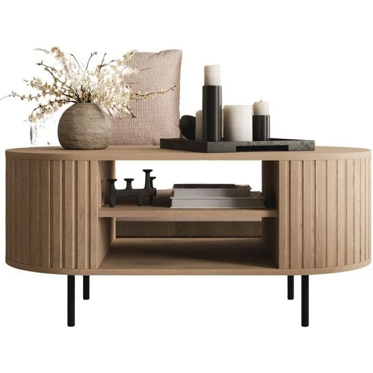 Compleo Couchtisch mit Regalen, Kaffeetisch, OVI Eiche cremona oder Beige