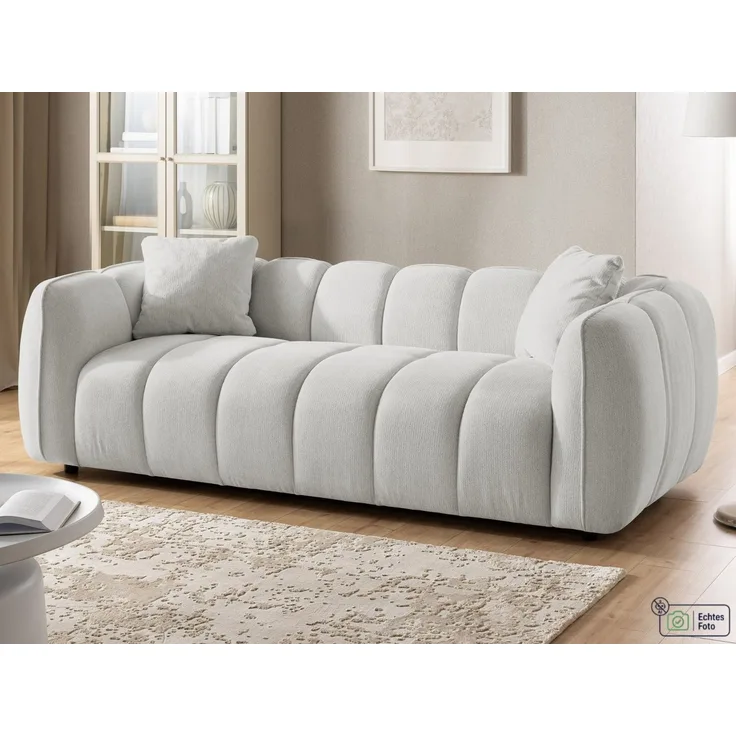 S-Style Möbel Sofa 3-Sitzer Nubira in tief gesteppter Bubble-Optik aus Strukturstoff, mit modernem Design und Wellenfederung