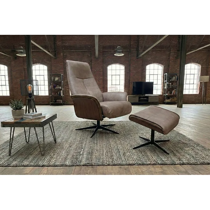 KAWOLA Relaxsessel FERREIRA Drehsessel Lederfaserstoff anthrazit mit Hocker 106 x 84 x 78 cm