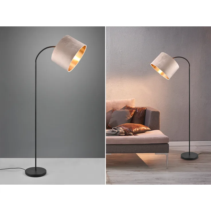 Bogenleuchte JULIETA mit Samt Lampenschirm Beige Gold, Höhe 156cm