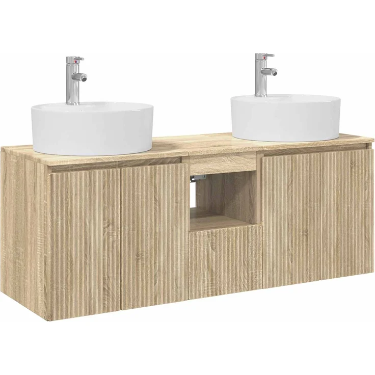 vidaXL Wandmontiertes Badezimmerschrank-Set 3 stk. Sonoma-Eiche 3405679 – Bild 2