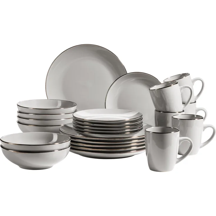 Mäser 931628 Kombiservice Metallic RIM für 6 Personen, Steinzeug, grau (1 Set, 24-teilig)