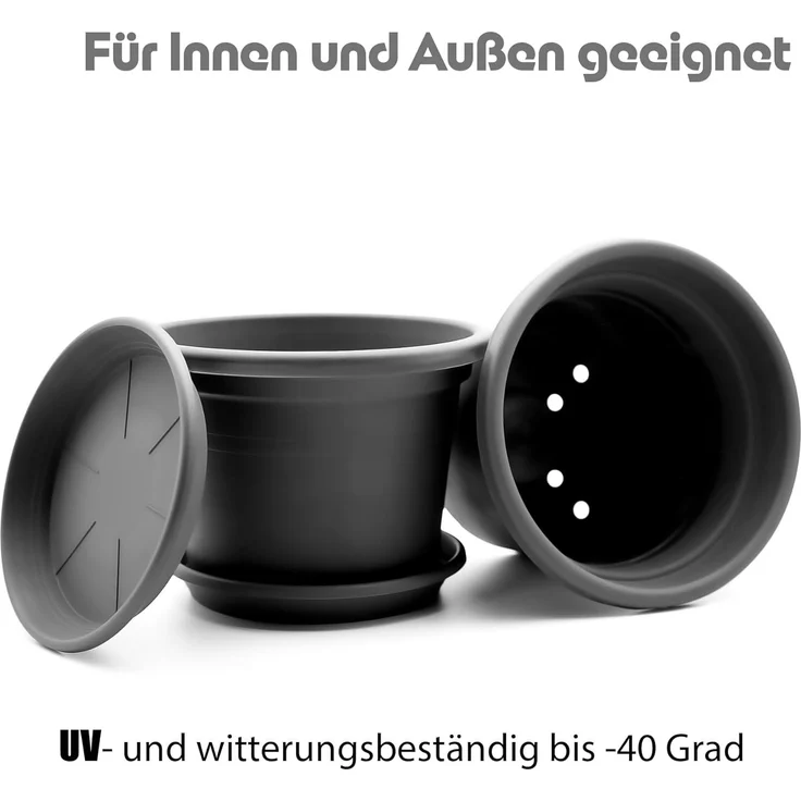 BigDean 8 Stück Blumentopf mit Untersetzer rund ø 20 cm Anthrazit – wetterfester Pflanzkübel Made in Europe – Bild 6