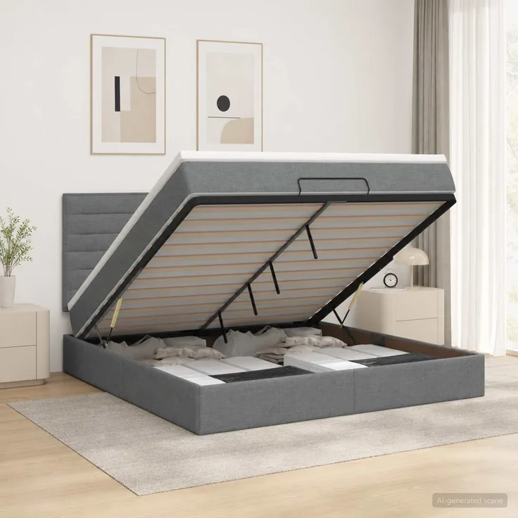 vidaXL Ottoman-Bett mit Matratze und LED Dunkelgrau 180 x 200 cm Stoff 3458008