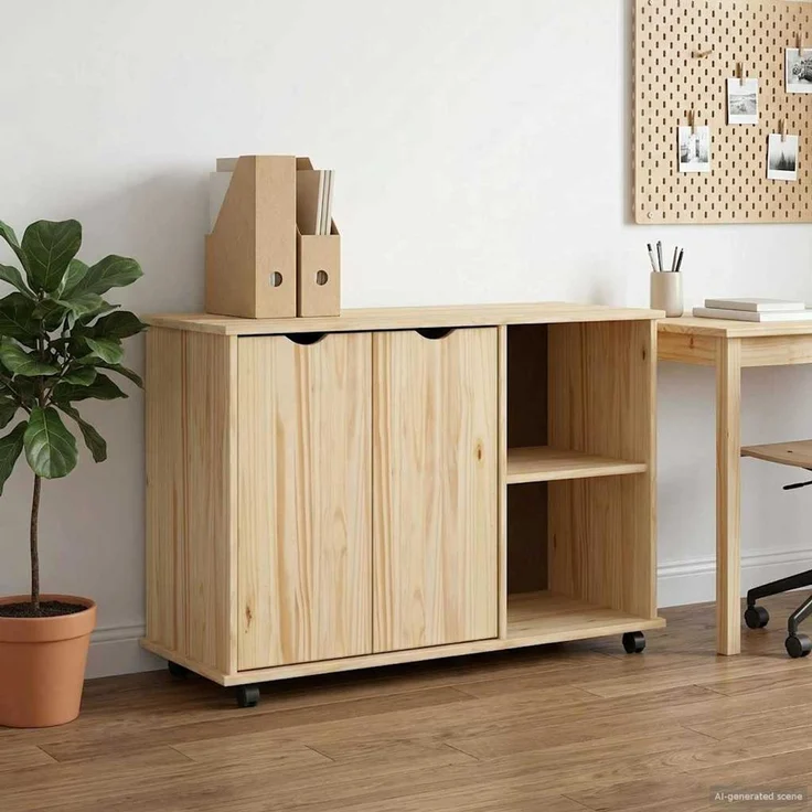 vidaXL Rollschrank Mit Rad Braun 100 x 39 x 65,5 cm Massivholz Kiefer 42032399 – Bild 1