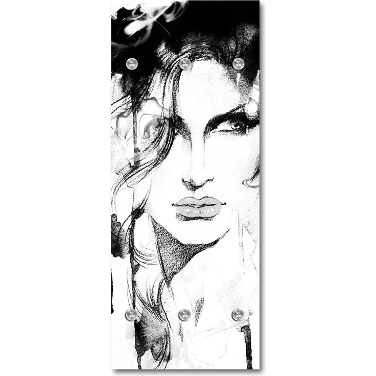 Queence Garderobe - "Lady Lou" Druck auf hochwertigem Arcylglas inkl. Edelstahlhaken und Aufhängung, Format: 50x120cm