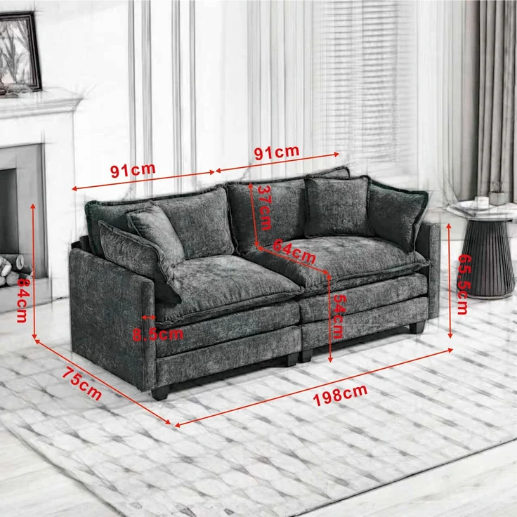 ZUBALIYA Sofa mit LED - Beleuchtung, mit Chenille - Bezug, mit Cordbezug, modular aufgebaut, aus Chenille, für Wohnzimmer und Apartments – Bild 5