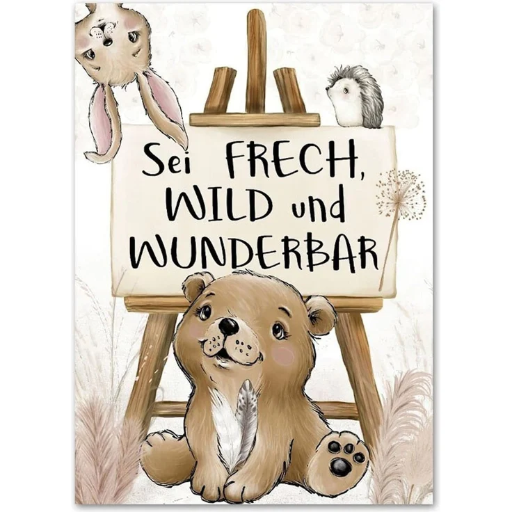 Poster Kinderzimmer Bilder Tiere Bär Reh Fuchs Hase und Spruch sei Frech wild und wunderbar als Deko Print ohne Rahmen - 40X50cm / 3 – Bild 4