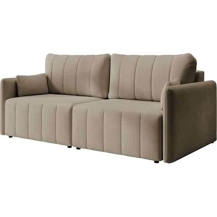 Selsey 'Louisos ' 3-Sitzer Schlafsofa in Samt mit schwarzen Beinen, Beige