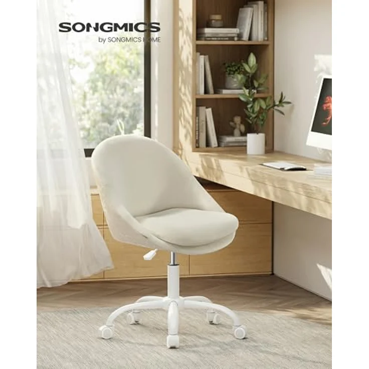 SONGMICS Homeoffice-Stuhl, Schminkstuhl mit Samt-Vorderseite, Schreibtischstuhl, Schaumstoffpolsterung, höhenverstellbar, für Arbeitszimmer, Schlafzimmer, cremeweiß OBG020WD01 – Bild 4