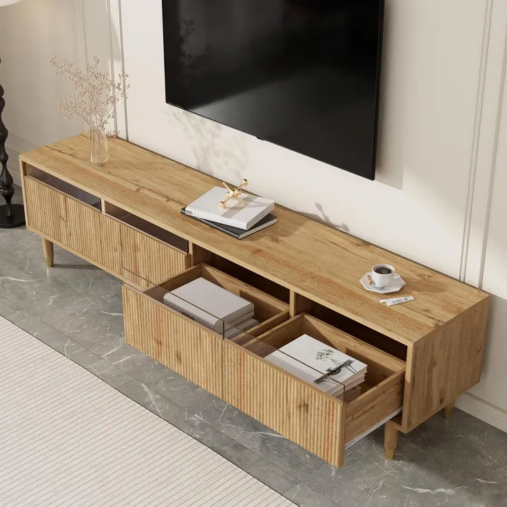 Lowboard mit Schubladen und LED-Beleuchtung, 178/35/45 cm, TV-Schrank, Fernsehtisch, Fernsehschrank für Wohnzimmer, stehend – Bild 4
