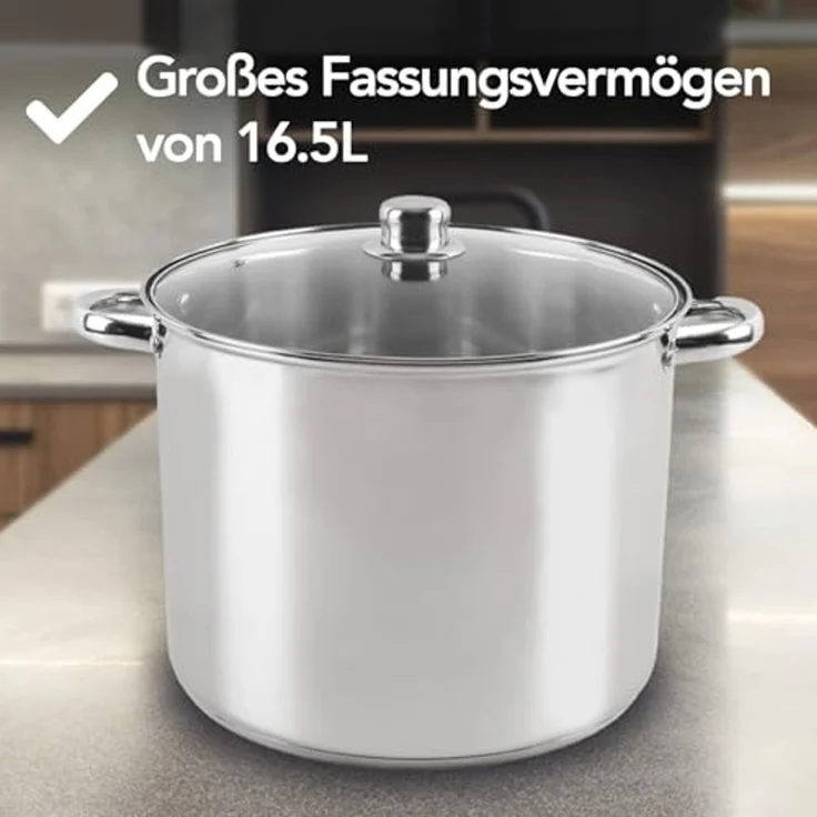 Brixy Suppentopf Stampftopf - Glasdeckel - 16,5L - 30 CM - Induktion Gas Keramik - Spülmaschinenfest - Edelstahl – Bild 6