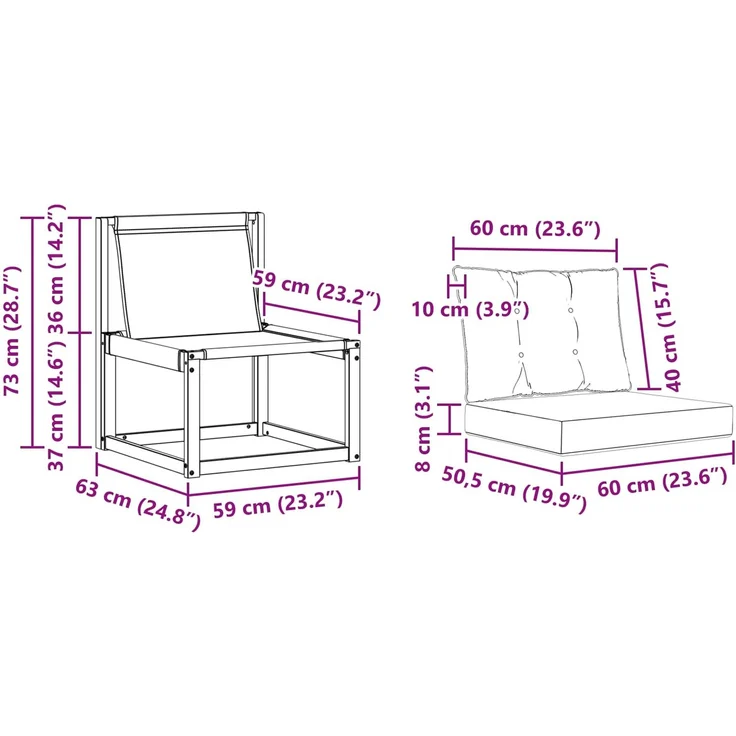 vidaXL Outdoor-Sofagarnitur mit Kissen 3 pcs Weiß und Schwarz 3389174 – Bild 7