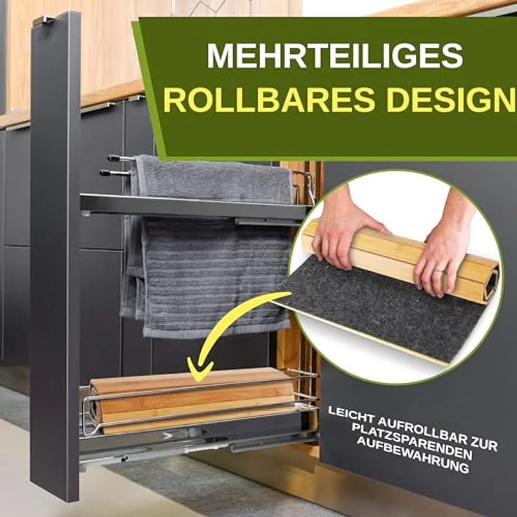 SereneLife Bambusmatte, 60x40 cm Bambusteppich, Badematte Holz mit Rutschfester Unterseite, Badeteppich faltbar & Rollbar, Badvorleger aus Holz für Badewanne, Dusche, Antirutschmatte Dusche – Bild 4